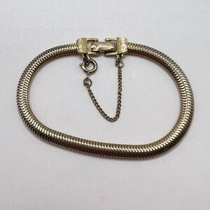 Vintage Goldette Gold-Tone Herringbone Bracelet w/ Safety Chain